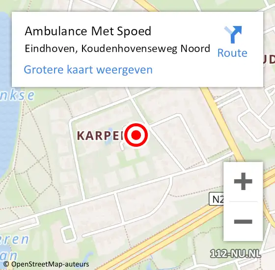 Locatie op kaart van de 112 melding: Ambulance Met Spoed Naar Eindhoven, Koudenhovenseweg Noord op 15 november 2016 10:45