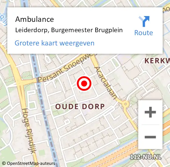 Locatie op kaart van de 112 melding: Ambulance Leiderdorp, Burgemeester Brugplein op 15 november 2016 11:33