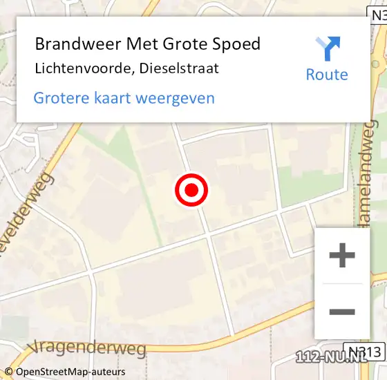 Locatie op kaart van de 112 melding: Brandweer Met Grote Spoed Naar Lichtenvoorde, Dieselstraat op 15 november 2016 11:46