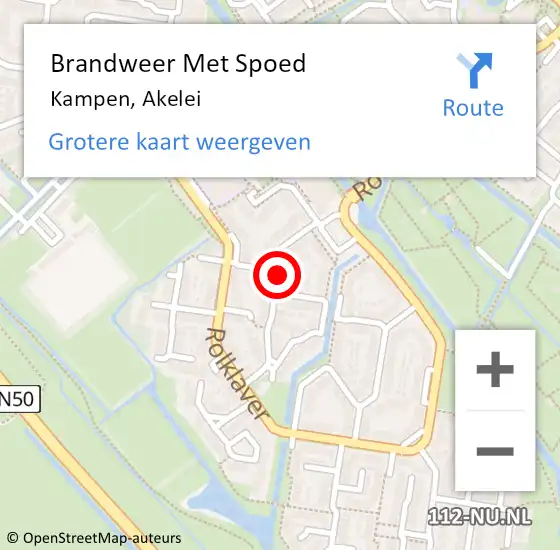 Locatie op kaart van de 112 melding: Brandweer Met Spoed Naar Kampen, Akelei op 15 november 2016 12:00