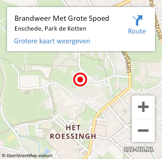 Locatie op kaart van de 112 melding: Brandweer Met Grote Spoed Naar Enschede, Park de Kotten op 15 november 2016 12:15