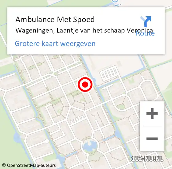 Locatie op kaart van de 112 melding: Ambulance Met Spoed Naar Wageningen, Laantje van het schaap Veronica op 15 november 2016 12:48