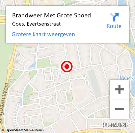 Locatie op kaart van de 112 melding: Brandweer Met Grote Spoed Naar Goes, Evertsenstraat op 15 november 2016 13:30