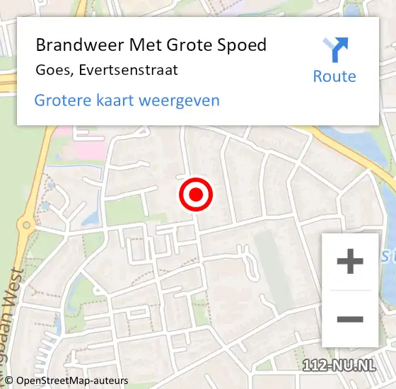 Locatie op kaart van de 112 melding: Brandweer Met Grote Spoed Naar Goes, Evertsenstraat op 15 november 2016 13:33