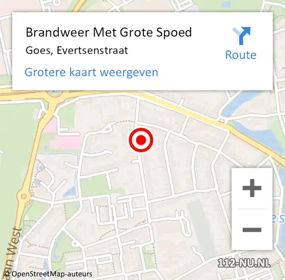 Locatie op kaart van de 112 melding: Brandweer Met Grote Spoed Naar Goes, Evertsenstraat op 15 november 2016 13:38