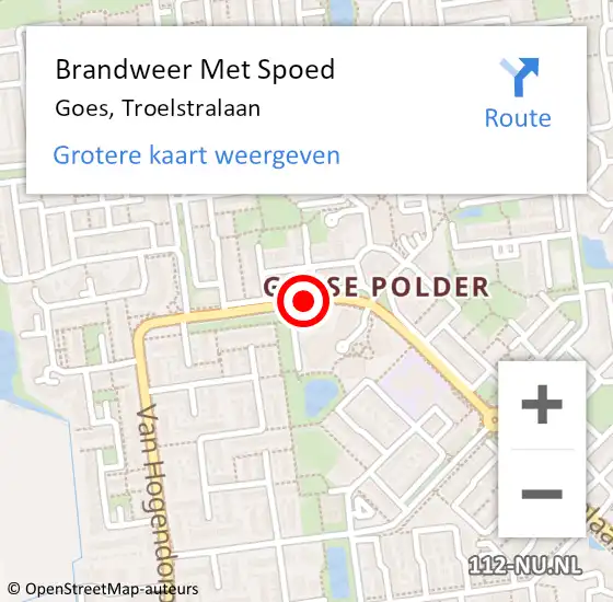 Locatie op kaart van de 112 melding: Brandweer Met Spoed Naar Goes, Troelstralaan op 15 november 2016 14:07