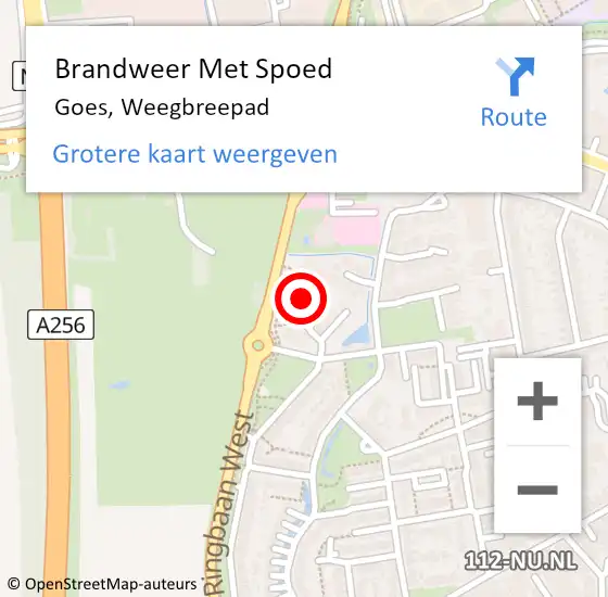 Locatie op kaart van de 112 melding: Brandweer Met Spoed Naar Goes, Weegbreepad op 15 november 2016 14:11