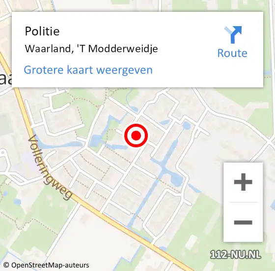 Locatie op kaart van de 112 melding: Politie Waarland, 'T Modderweidje op 15 november 2016 14:38
