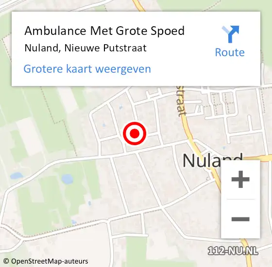 Locatie op kaart van de 112 melding: Ambulance Met Grote Spoed Naar Nuland, Nieuwe Putstraat op 15 november 2016 14:52