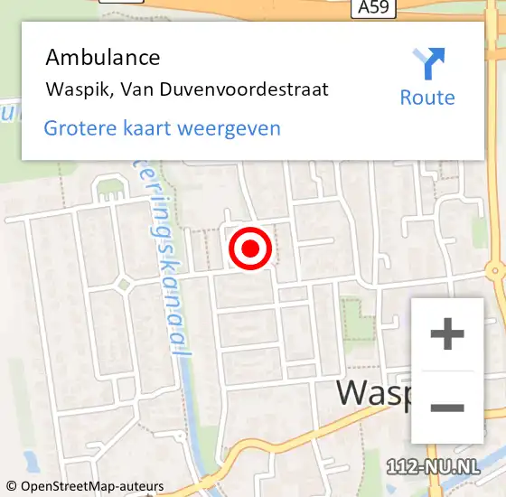 Locatie op kaart van de 112 melding: Ambulance Waspik, Van Duvenvoordestraat op 15 november 2016 15:06