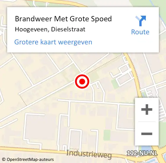 Locatie op kaart van de 112 melding: Brandweer Met Grote Spoed Naar Hoogeveen, Dieselstraat op 15 november 2016 15:07