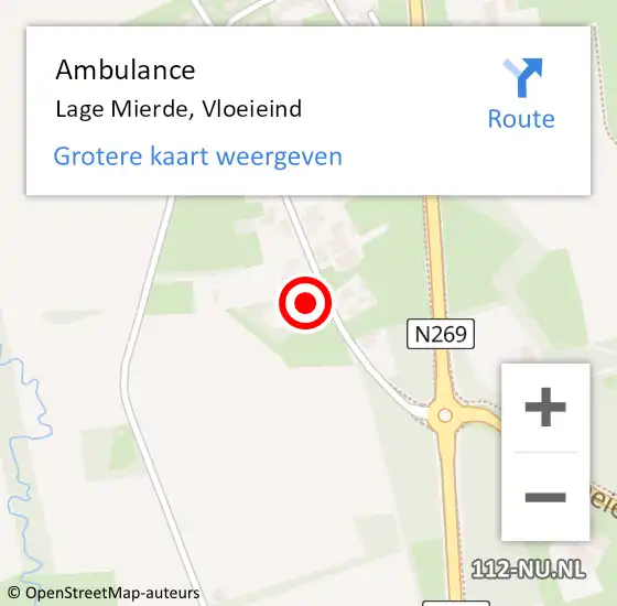 Locatie op kaart van de 112 melding: Ambulance Lage Mierde, Vloeieind op 15 november 2016 16:17