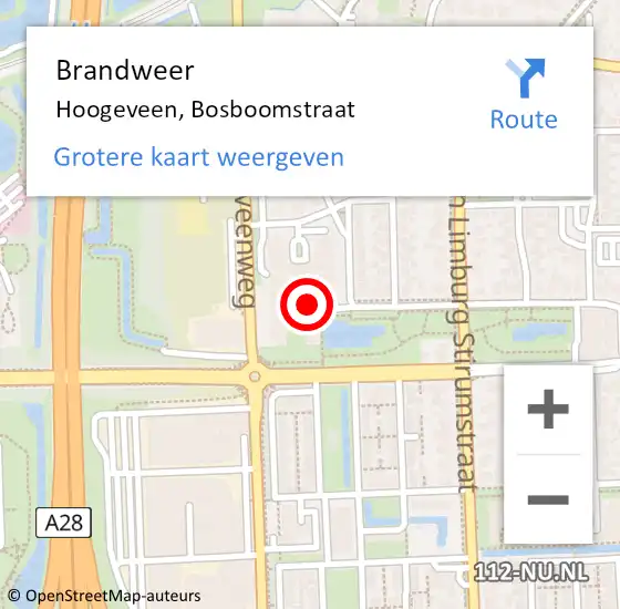 Locatie op kaart van de 112 melding: Brandweer Hoogeveen, Bosboomstraat op 15 november 2016 16:24