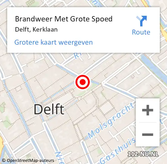 Locatie op kaart van de 112 melding: Brandweer Met Grote Spoed Naar Delft, Kerklaan op 15 november 2016 17:14