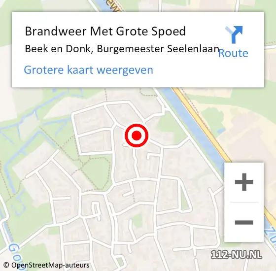 Locatie op kaart van de 112 melding: Brandweer Met Grote Spoed Naar Beek en Donk, Burgemeester Seelenlaan op 15 november 2016 17:18