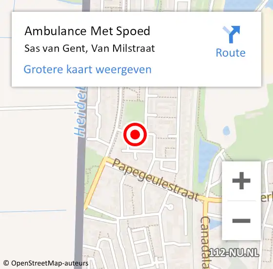 Locatie op kaart van de 112 melding: Ambulance Met Spoed Naar Sas van Gent, Van Milstraat op 1 januari 2014 14:11