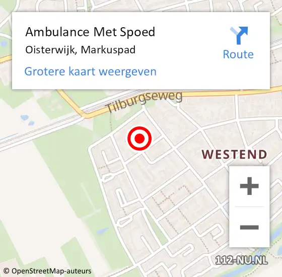 Locatie op kaart van de 112 melding: Ambulance Met Spoed Naar Oisterwijk, Markuspad op 15 november 2016 19:38