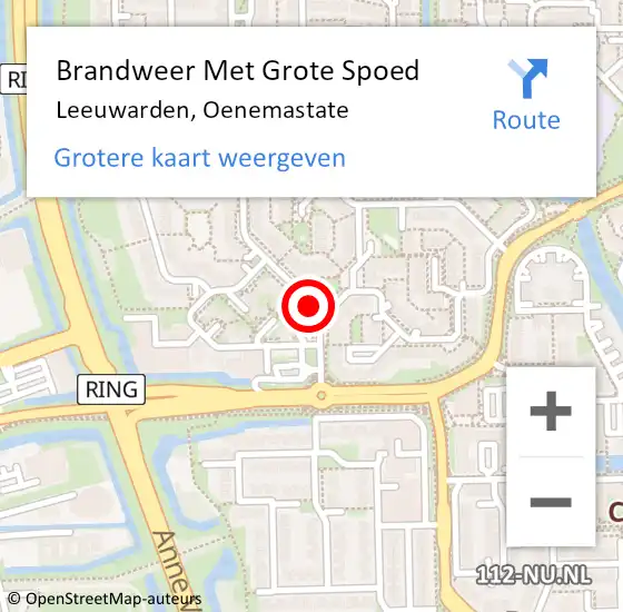 Locatie op kaart van de 112 melding: Brandweer Met Grote Spoed Naar Leeuwarden, Oenemastate op 15 november 2016 19:51