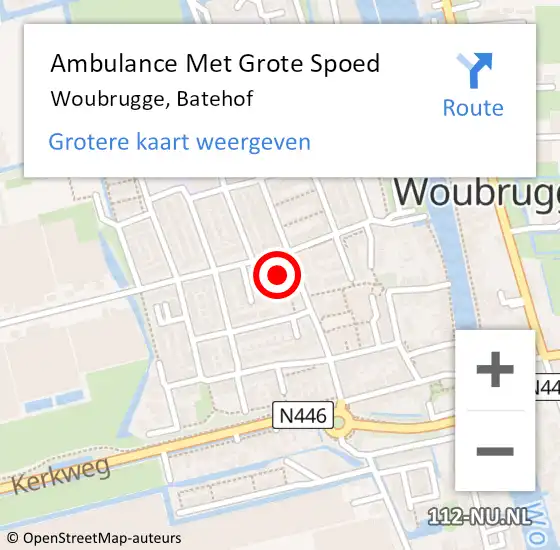 Locatie op kaart van de 112 melding: Ambulance Met Grote Spoed Naar Woubrugge, Batehof op 15 november 2016 19:58