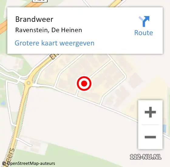 Locatie op kaart van de 112 melding: Brandweer Ravenstein, De Heinen op 15 november 2016 21:13