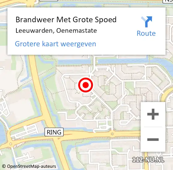 Locatie op kaart van de 112 melding: Brandweer Met Grote Spoed Naar Leeuwarden, Oenemastate op 15 november 2016 21:37