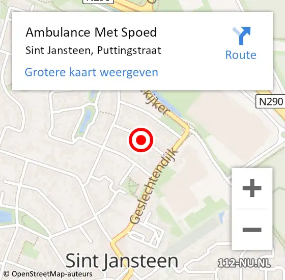 Locatie op kaart van de 112 melding: Ambulance Met Spoed Naar Sint Jansteen, Puttingstraat op 15 november 2016 22:13
