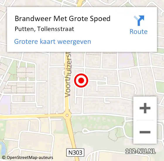 Locatie op kaart van de 112 melding: Brandweer Met Grote Spoed Naar Putten, Tollensstraat op 15 november 2016 22:51