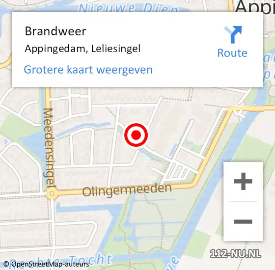 Locatie op kaart van de 112 melding: Brandweer Appingedam, Leliesingel op 1 januari 2014 14:33