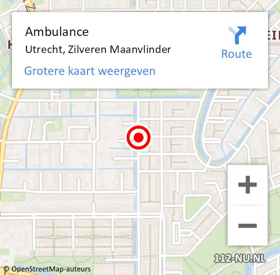 Locatie op kaart van de 112 melding: Ambulance Utrecht, Zilveren Maanvlinder op 16 november 2016 00:23