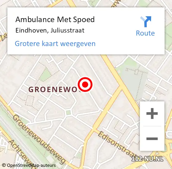 Locatie op kaart van de 112 melding: Ambulance Met Spoed Naar Eindhoven, Juliusstraat op 16 november 2016 03:44