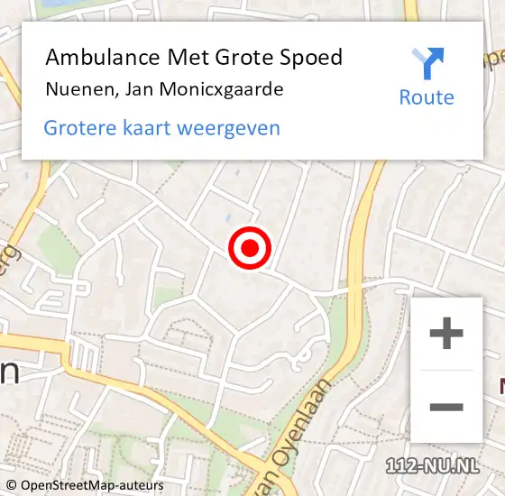 Locatie op kaart van de 112 melding: Ambulance Met Grote Spoed Naar Nuenen, Jan Monicxgaarde op 16 november 2016 04:20