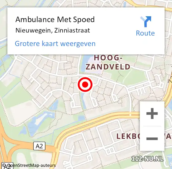 Locatie op kaart van de 112 melding: Ambulance Met Spoed Naar Nieuwegein, Zinniastraat op 16 november 2016 04:26