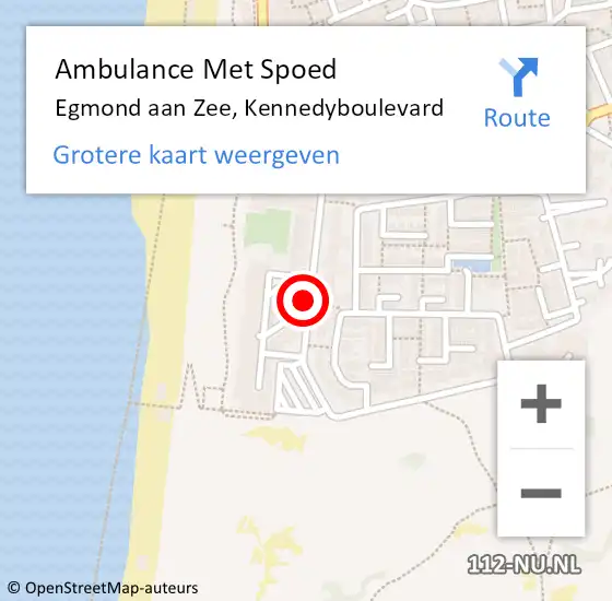 Locatie op kaart van de 112 melding: Ambulance Met Spoed Naar Egmond aan Zee, Kennedyboulevard op 1 januari 2014 14:50