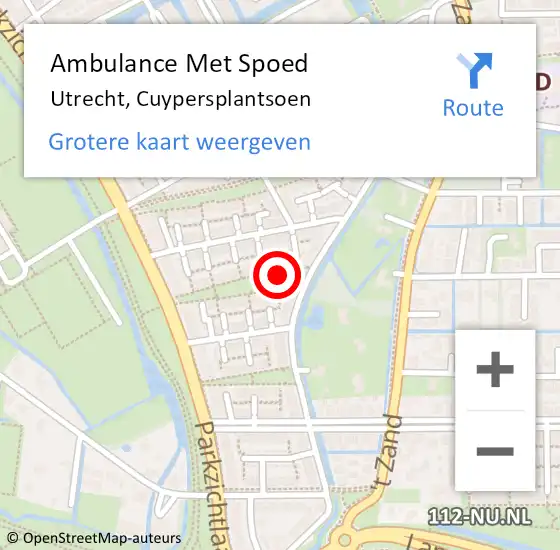 Locatie op kaart van de 112 melding: Ambulance Met Spoed Naar Utrecht, Cuypersplantsoen op 16 november 2016 07:44