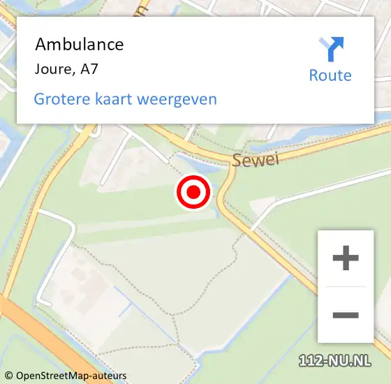 Locatie op kaart van de 112 melding: Ambulance Joure, A7 op 16 november 2016 08:50