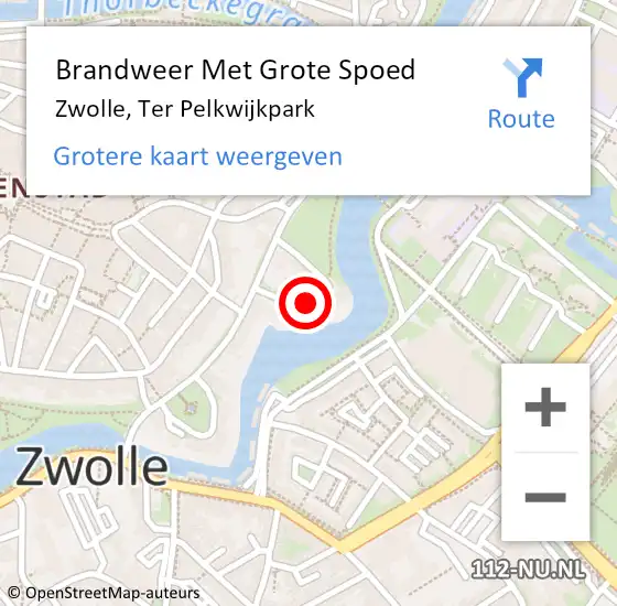 Locatie op kaart van de 112 melding: Brandweer Met Grote Spoed Naar Zwolle, Ter Pelkwijkpark op 16 november 2016 11:35