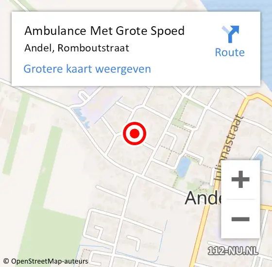 Locatie op kaart van de 112 melding: Ambulance Met Grote Spoed Naar Andel, Romboutstraat op 1 januari 2014 15:14