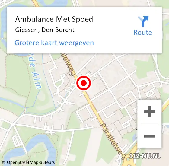 Locatie op kaart van de 112 melding: Ambulance Met Spoed Naar Giessen, Den Burcht op 16 november 2016 11:52