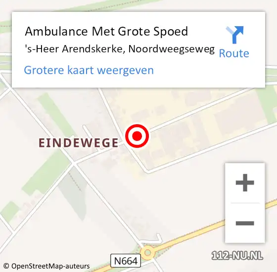 Locatie op kaart van de 112 melding: Ambulance Met Grote Spoed Naar 's-Heer Arendskerke, Noordweegseweg op 1 januari 2014 15:24