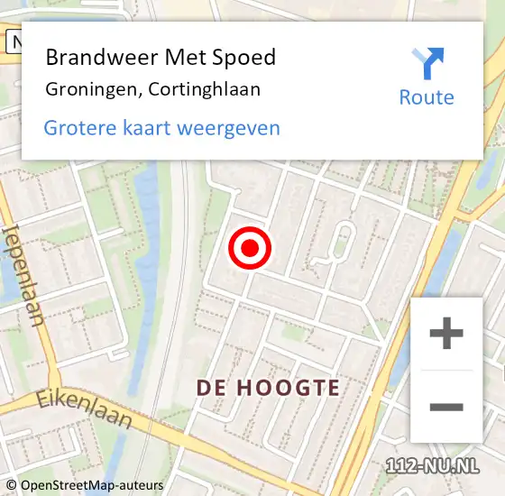 Locatie op kaart van de 112 melding: Brandweer Met Spoed Naar Groningen, Cortinghlaan op 1 januari 2014 15:35