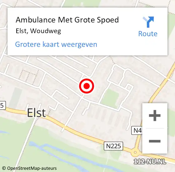 Locatie op kaart van de 112 melding: Ambulance Met Grote Spoed Naar Elst Ut, Woudweg op 16 november 2016 15:00