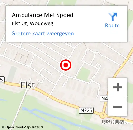 Locatie op kaart van de 112 melding: Ambulance Met Spoed Naar Elst Ut, Woudweg op 16 november 2016 15:10