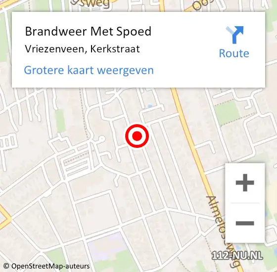 Locatie op kaart van de 112 melding: Brandweer Met Spoed Naar Vriezenveen, Kerkstraat op 16 november 2016 17:12