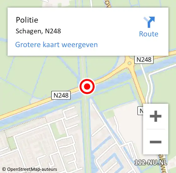 Locatie op kaart van de 112 melding: Politie Schagen, N248 op 16 november 2016 17:23