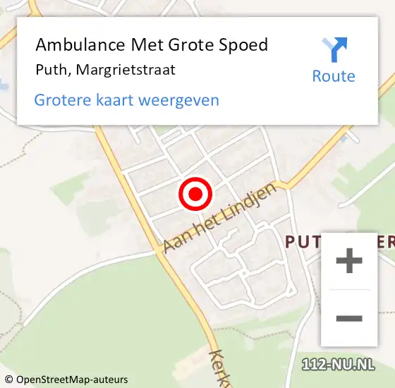 Locatie op kaart van de 112 melding: Ambulance Met Grote Spoed Naar Puth, Margrietstraat op 1 januari 2014 15:59