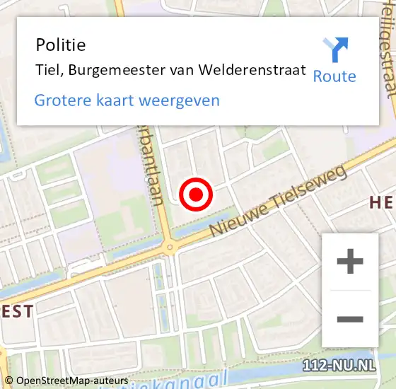 Locatie op kaart van de 112 melding: Politie Tiel, Burgemeester van Welderenstraat op 16 november 2016 20:19