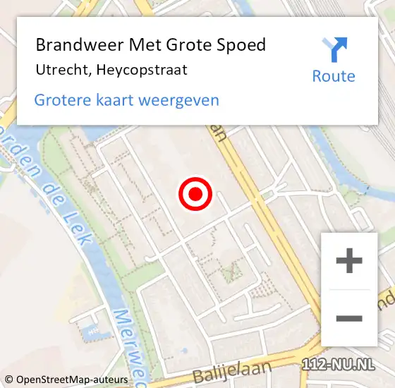 Locatie op kaart van de 112 melding: Brandweer Met Grote Spoed Naar Utrecht, Heycopstraat op 16 november 2016 21:02