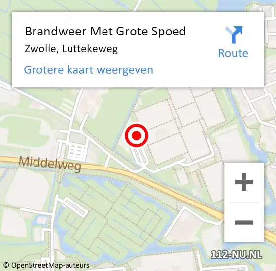 Locatie op kaart van de 112 melding: Brandweer Met Grote Spoed Naar Zwolle, Luttekeweg op 17 november 2016 01:14