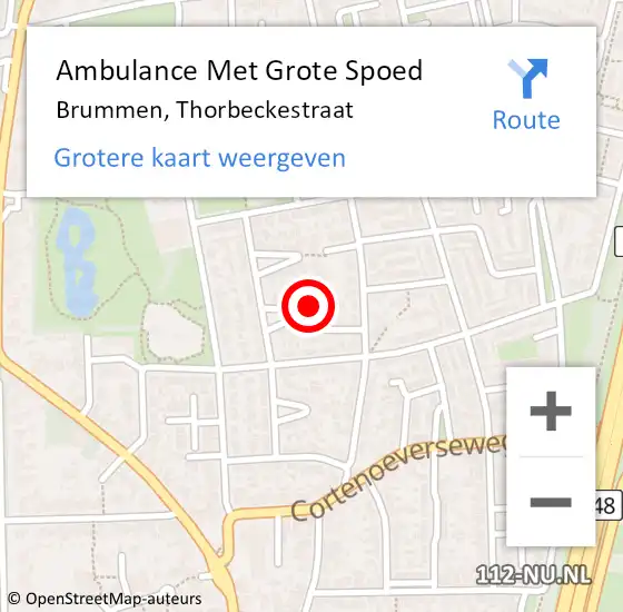 Locatie op kaart van de 112 melding: Ambulance Met Grote Spoed Naar Brummen, Thorbeckestraat op 17 november 2016 01:27