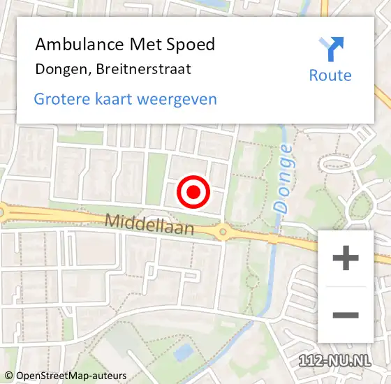 Locatie op kaart van de 112 melding: Ambulance Met Spoed Naar Dongen, Breitnerstraat op 17 november 2016 03:00